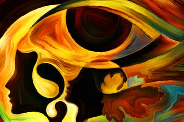 abstract painting of eye and profiles of women